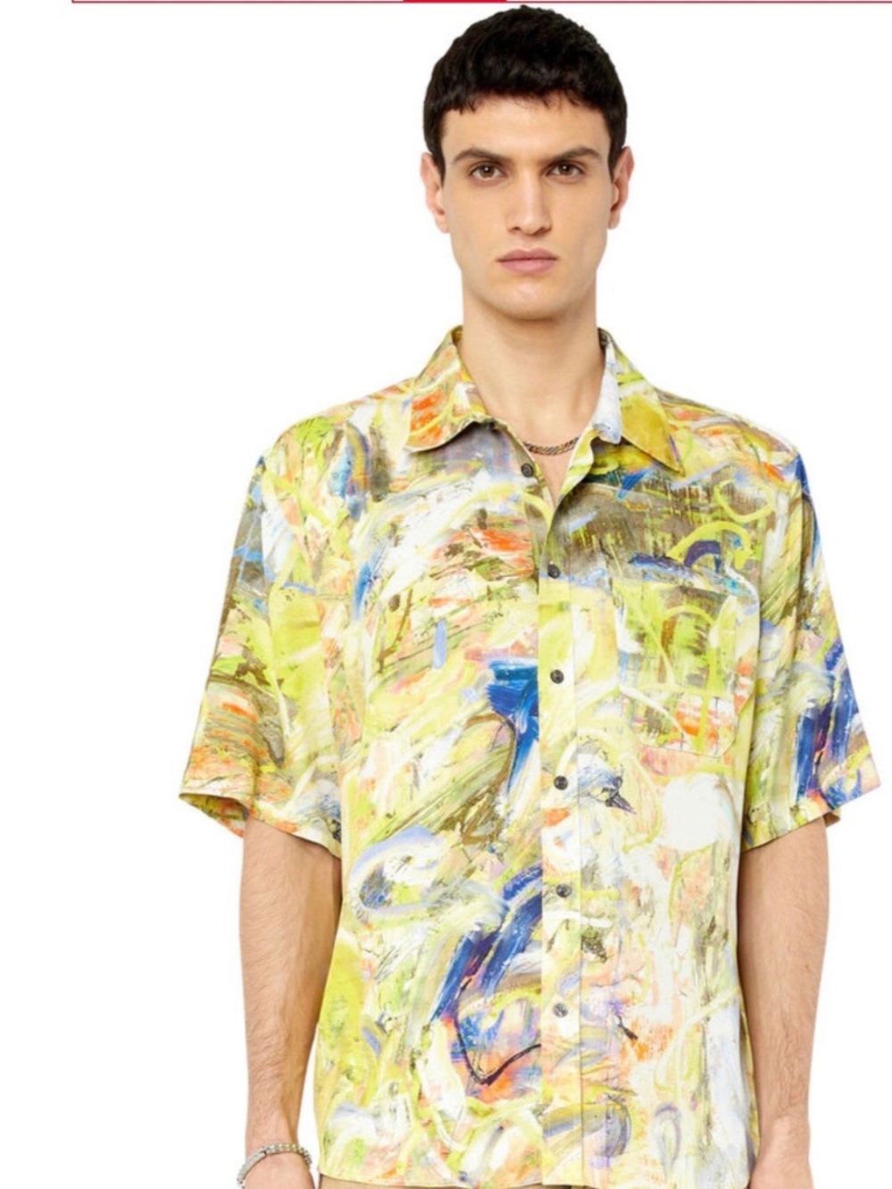 Diesel S-UMBE-SSL-PRINT Abstract Paint Short Sleeve Shirt - IT 50 (US Large)